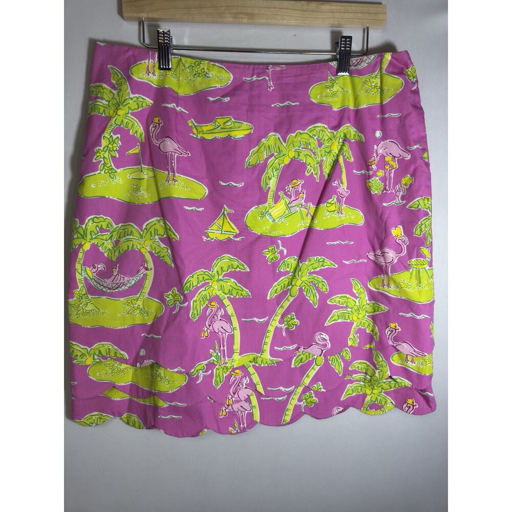 Lilly Pulitzer Pink Tropical Flamingo Skirt Women’s 12 Scallop Hem Resort‎